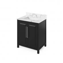 Jeffrey Alexander VKITCAD30BKCQR - 30'' Black Cade Vanity, Calacatta Vienna Quartz Vanity Top, undermount rectangle bowl