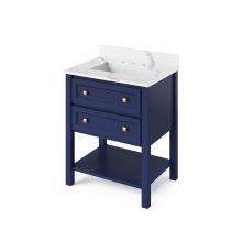 Jeffrey Alexander VKITADL30BLCQR - 30'' Hale Blue Adler Vanity, Calacatta Vienna Quartz Vanity Top, undermount rectangle bo