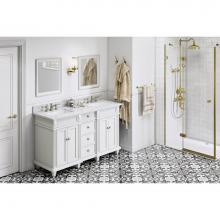 Jeffrey Alexander VKITDOU60WHWCR - 60'' White Douglas Vanity, double bowl, White Carrara Marble Vanity Top, two undermount