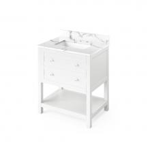 Jeffrey Alexander VKITAST30WHCQR - 30'' White Astoria Vanity, Calacatta Vienna Quartz Vanity Top, undermount rectangle bowl