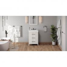 Jeffrey Alexander VKITKAT24WHLAR - 24'' White Katara Vanity, Lavante Cultured Marble Vessel Vanity Top, Integrated Rectangl