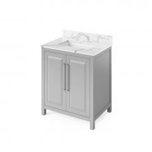 Jeffrey Alexander VKITCAD30GRCQR - 30'' Grey Cade Vanity, Calacatta Vienna Quartz Vanity Top, undermount rectangle bowl