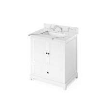 Jeffrey Alexander VKITADD30WHCQR - 30'' White Addington Vanity, Calacatta Vienna Quartz Vanity Top, undermount rectangle bo