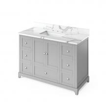 Jeffrey Alexander VKITADD48GRCQR - 48'' Grey Addington Vanity, Calacatta Vienna Quartz Vanity Top, undermount rectangle bow