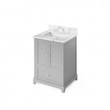 Jeffrey Alexander VKITADD24GRCQR - 24'' Grey Addington Vanity, Calacatta Vienna Quartz Vanity Top, undermount rectangle bow