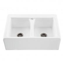 MTI Basics MBKS230-BO - 33X22 Bone Plain Front Double Bowl Basics Farmhouse Sink-Appalachian