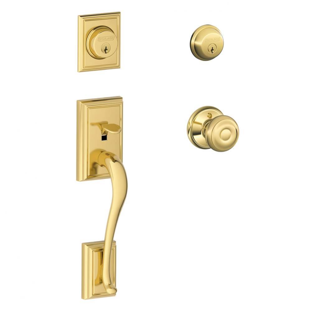 Addison Handleset with Single Cylinder Deadbolt and Georgian Knob in Bright Brass