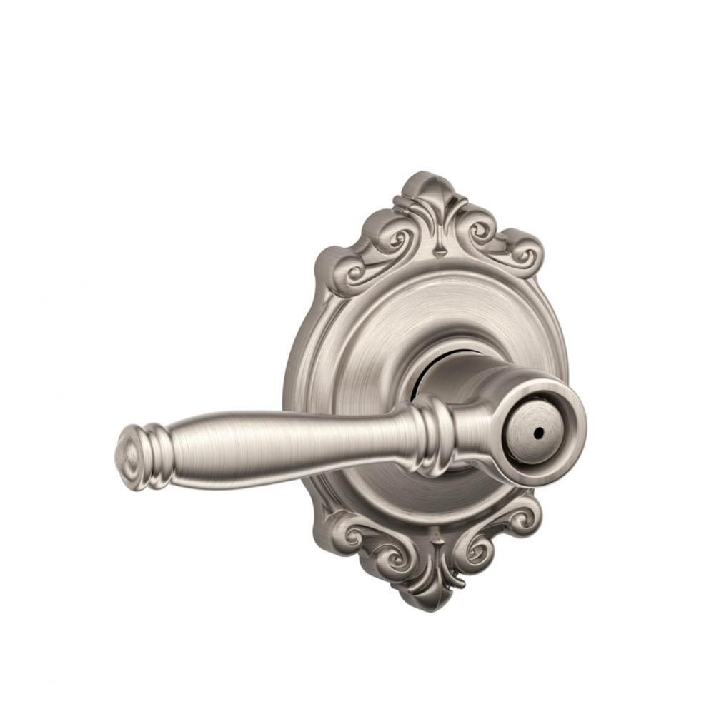 Birmingham Lever with Brookshire Trim Bed and Bath Lock in Satin Nickel