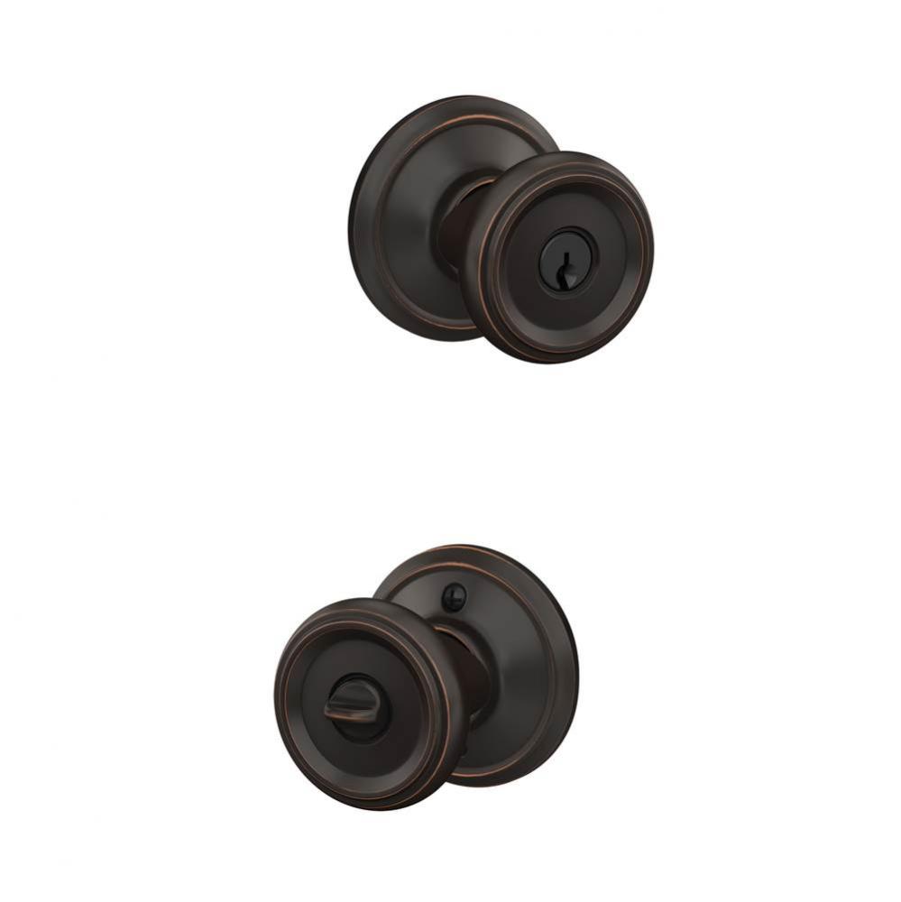 Offerman Knob with Georgian Trim Keyed Entry Lock in Aged Bronze