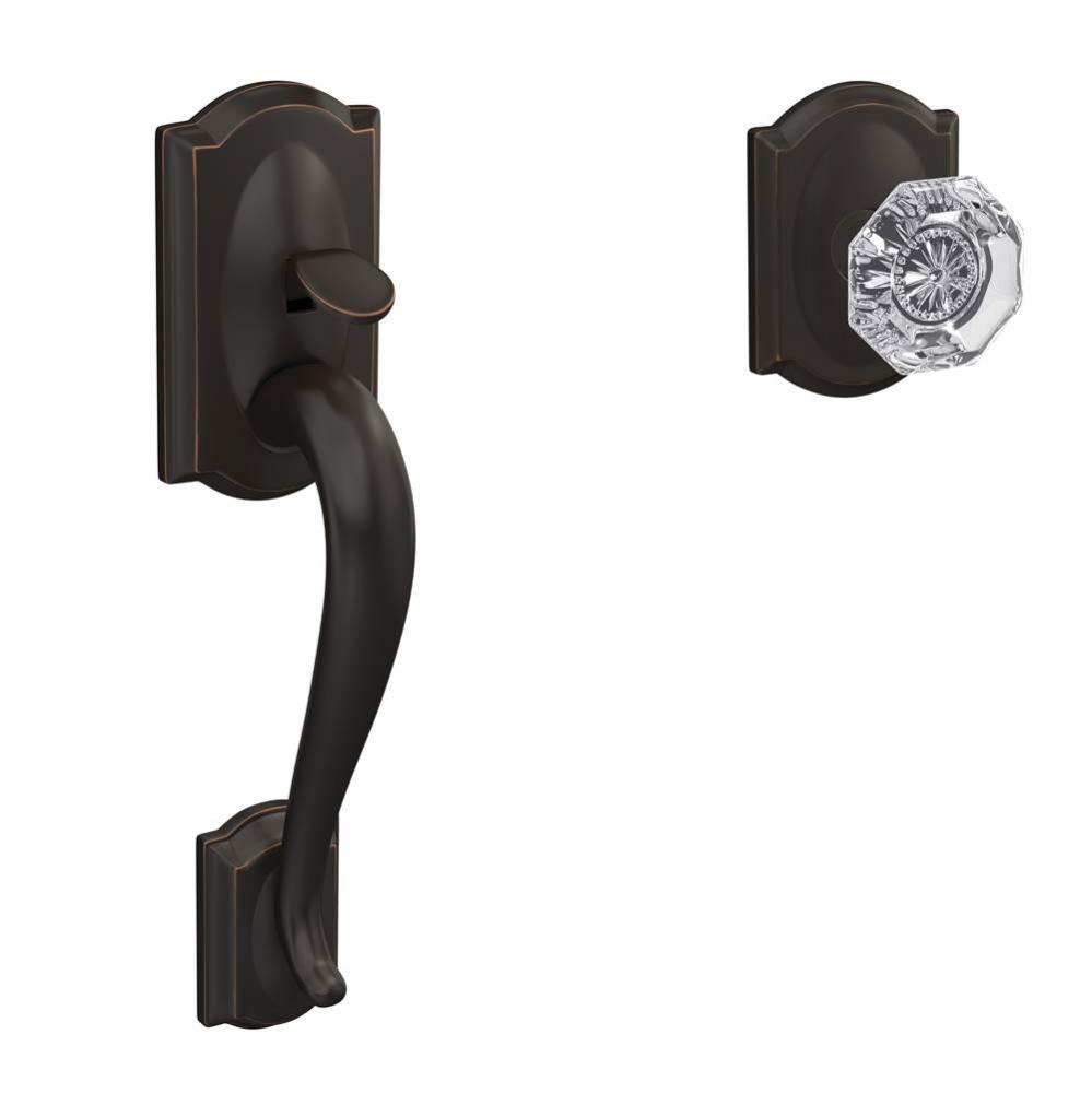 Custom Camelot Front Entry Handle and Alexandria Glass Knob with Camelot Trim in Aged Bronze