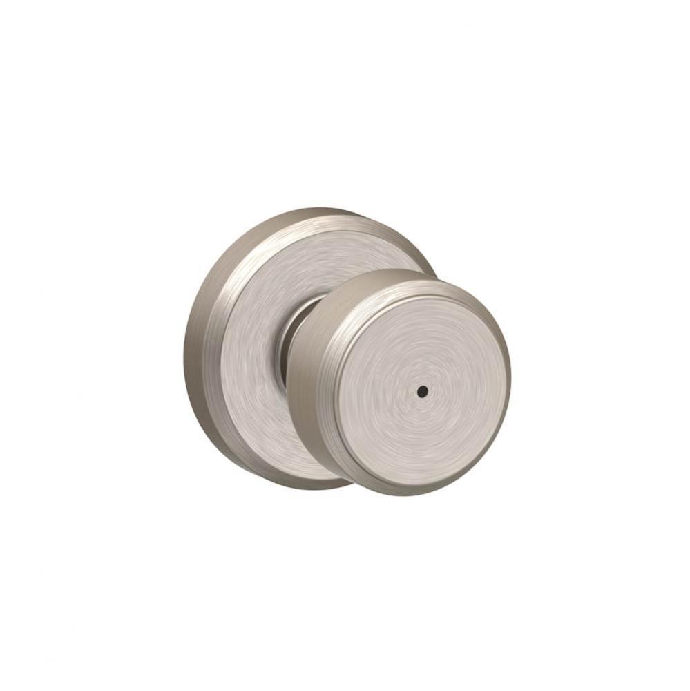 Bowery Knob with Greyson Trim Bed and Bath Lock in Satin Nickel