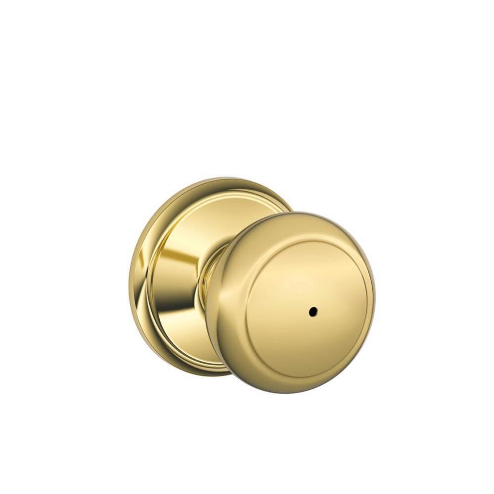 Andover Knob Bed and Bath Lock in Bright Brass