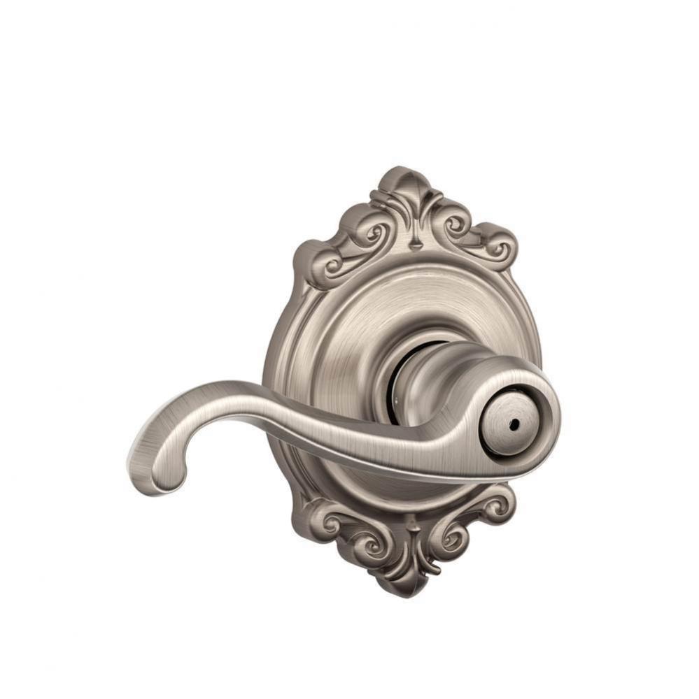 Callington Lever with Brookshire Trim Bed and Bath Lock in Satin Nickel