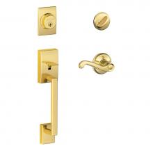 Schlage F60 CEN 505 FLA 605 LH - Century Handleset with Single Cylinder Deadbolt and Flair Lever in Bright Brass - Left Handed