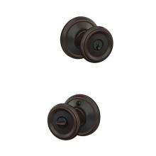 Schlage F51A OFM 716 GEO - Offerman Knob with Georgian Trim Keyed Entry Lock in Aged Bronze