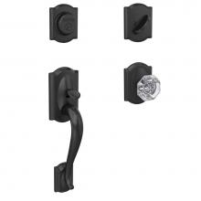 Schlage FC93 CAM 622 ALX CAM - Custom Camelot Inactive Handleset with Alexandria Glass Knob and Camelot Trim in Matte Black