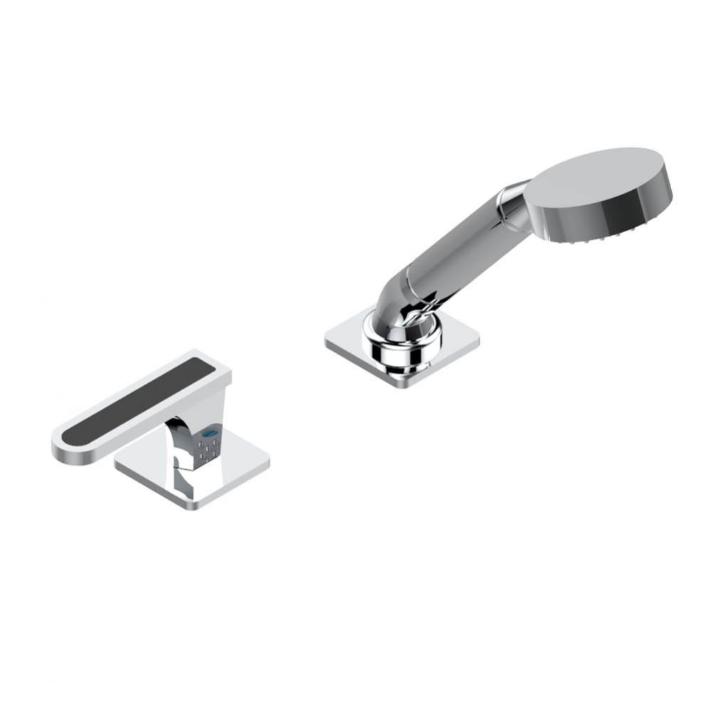 Deck mounted mixer with handshower, progressive cartridge
