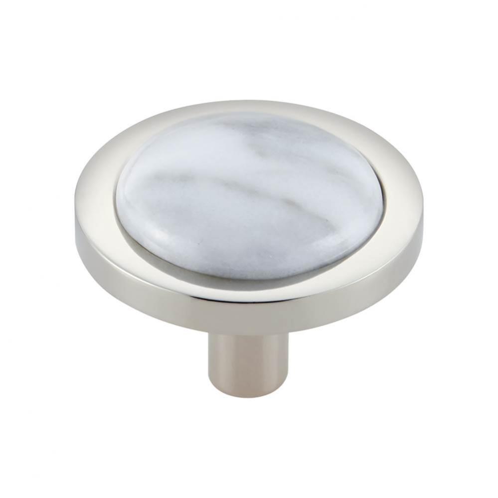 FireSky Carrara White Knob 1 9/16 Inch Polished Nickel Base