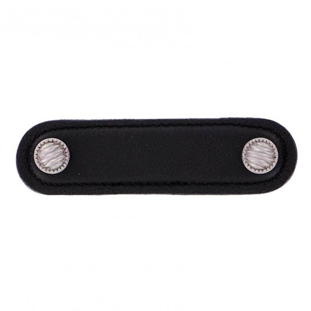 Sanzio, Pull, Leather, Lines and Dots, 3 Inch, Black, Satin Nickel