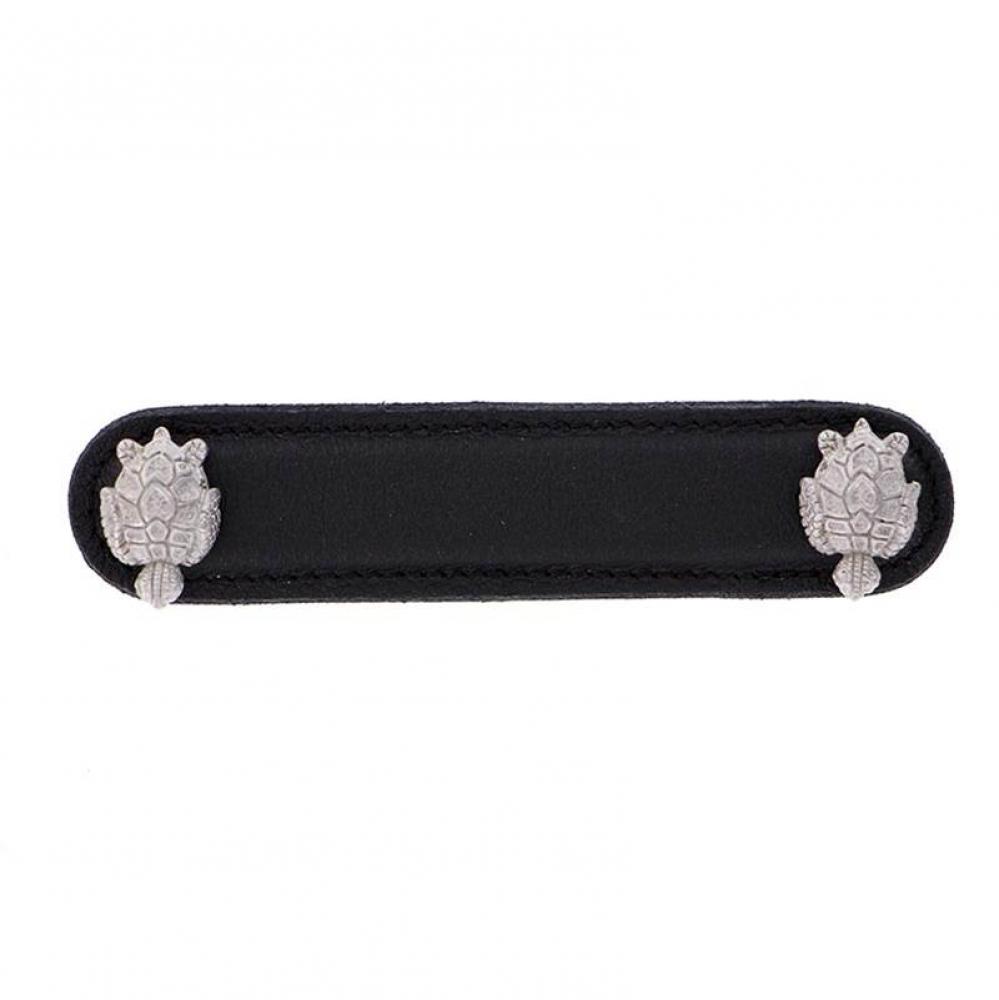 Pollino, Pull, Leather, Turtle, 4 Inch, Black, Satin Nickel