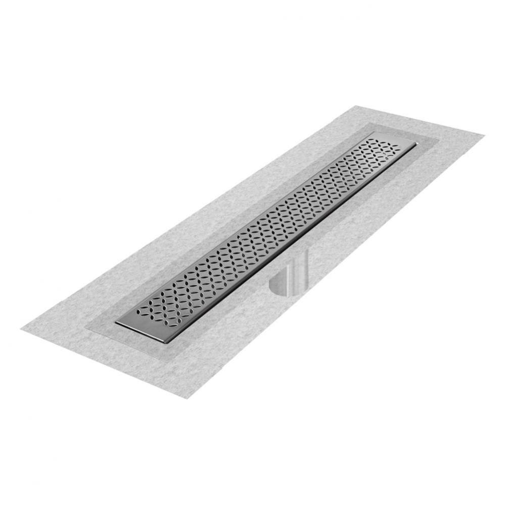 Delmar Series. 58'' Standard length Flange Edge linear drain.  Lotus Line. Satin