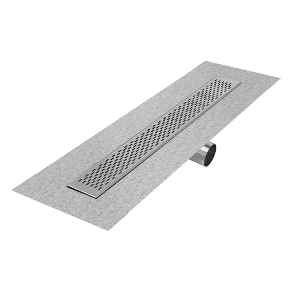 Delmar Series. 58'' Standard length Side Outlet linear drain. Delta Line. Satin