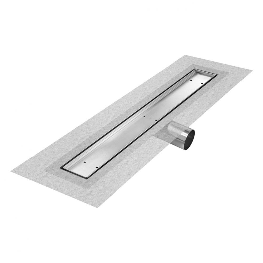 Delmar Series. 48'' Standard length Side Outlet linear drain. Mist (Tile-in) Line. Satin