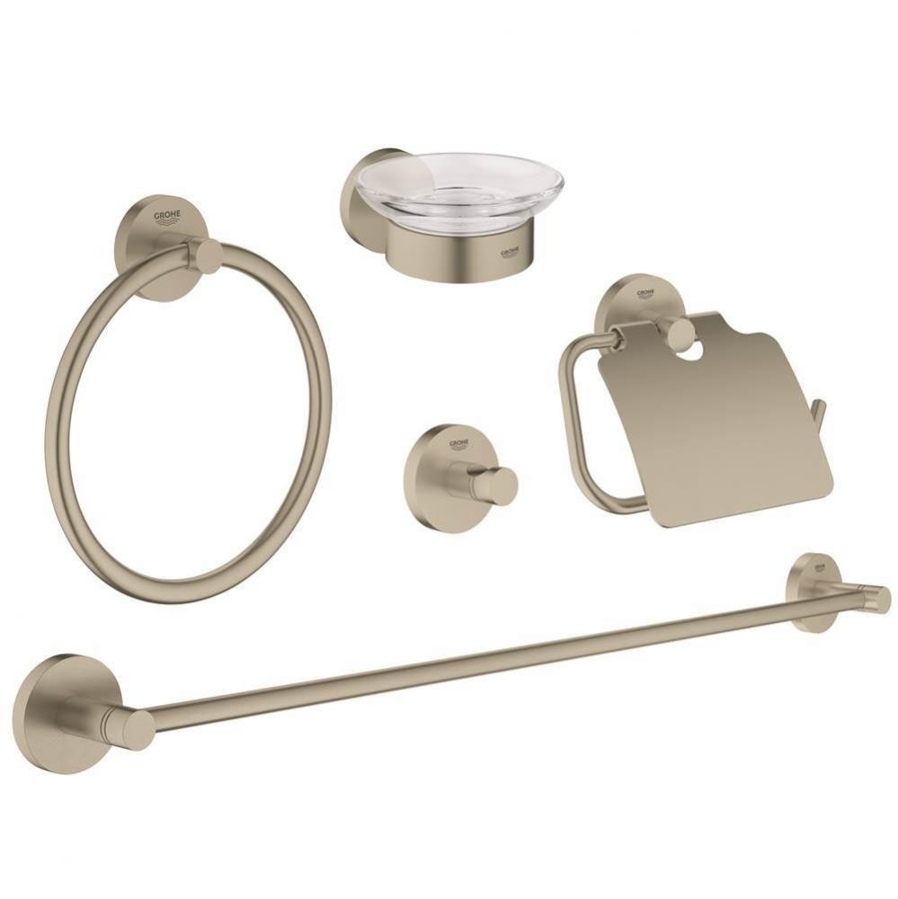 Essentials Master Bathroom set, 5-in-1, brushed nickel