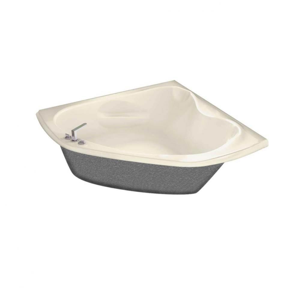 Vichy 59.75 in. x 59.75 in. Corner Bathtub with Whirlpool System Center Drain in Bone