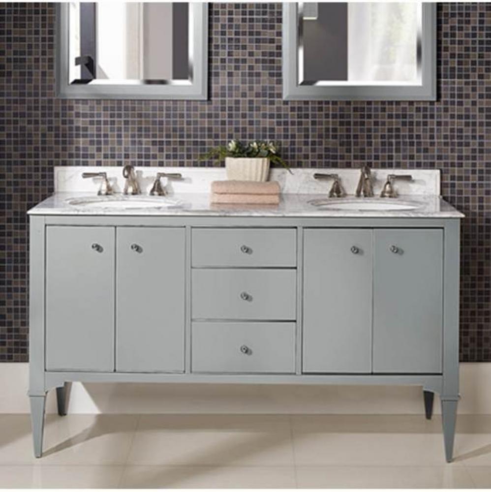 Charlottesville w/Nickel 60'' Double Bowl Vanity - Door - Light Gray