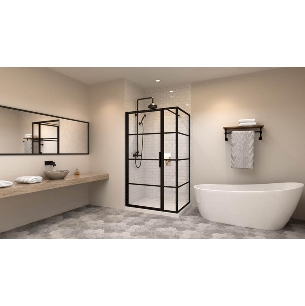 Materia 48'' straight shower door black framed + Materia 36'' straight return