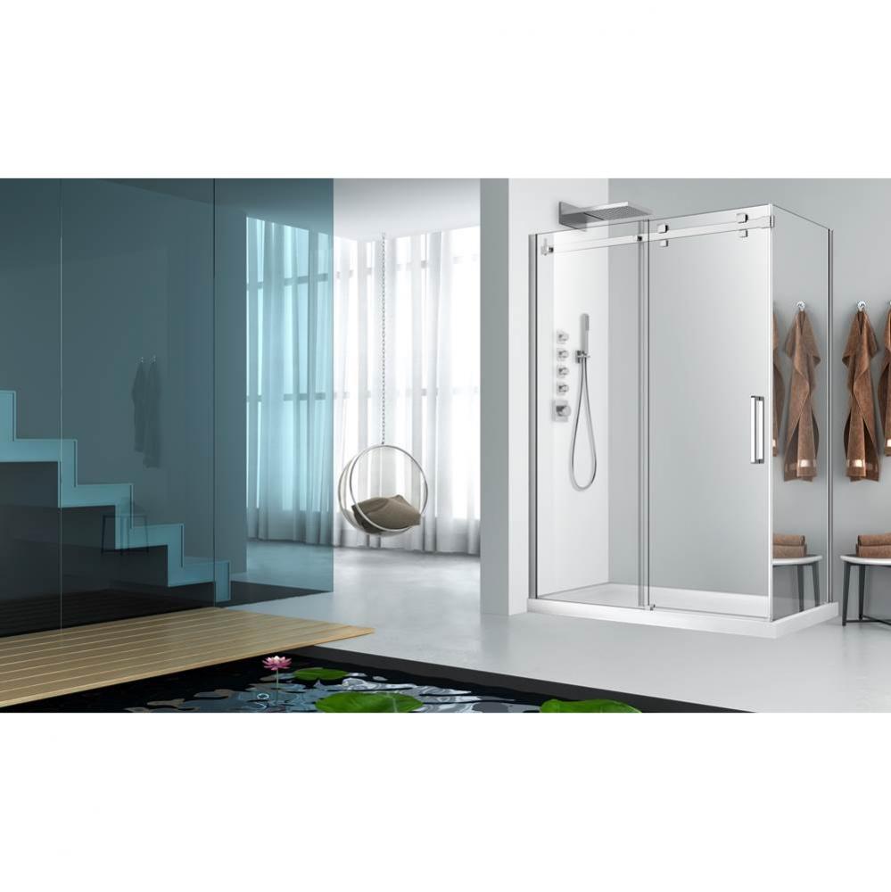 Piazza 54 chrome clear straight shower door + Piazza 36 chrome MIRROR  RIGHT straight side panel