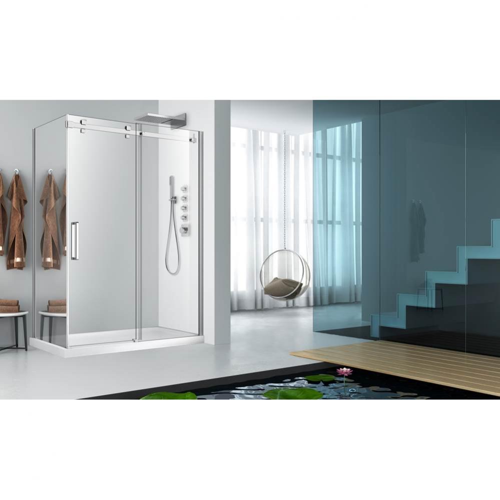 Piazza 60 chrome clear straight shower door + Piazza 36 chrome MIRROR  LEFT straight side panel