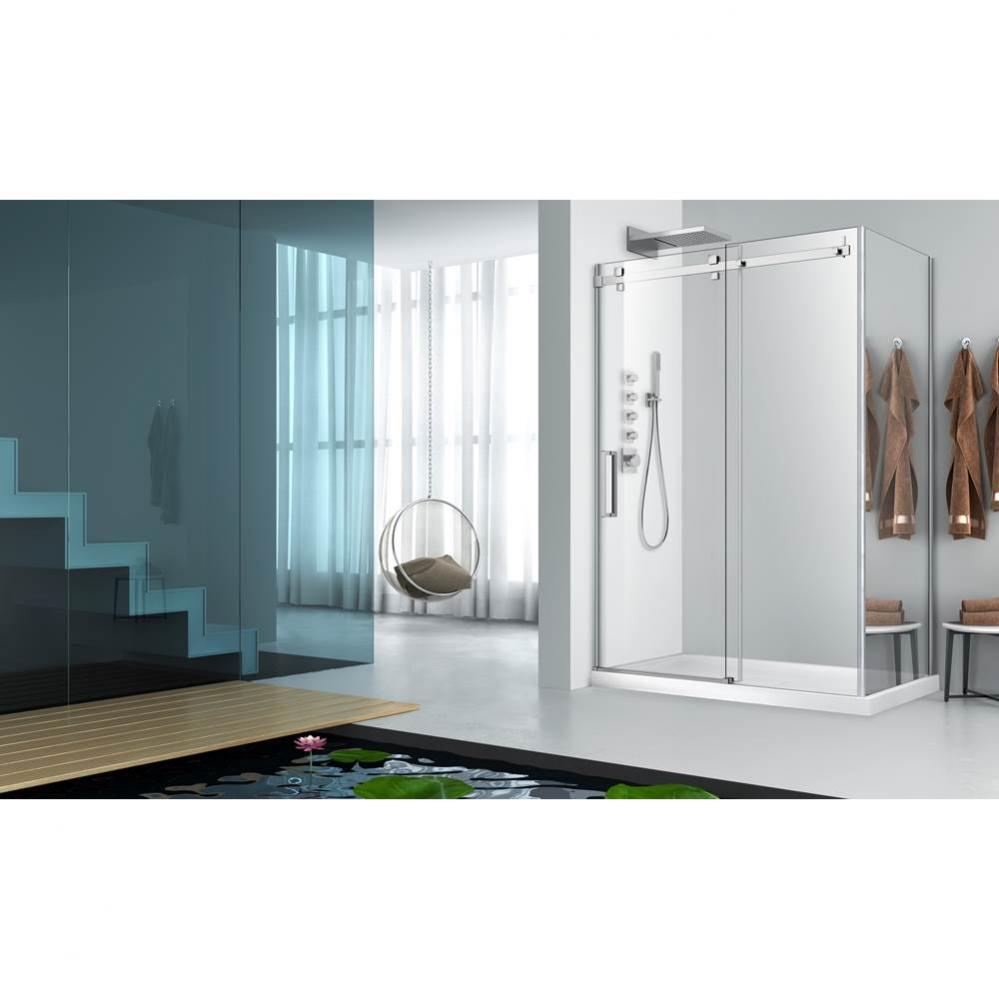 Piazza 60 straight shower door wall closing chrome clear + Piazza 36 chrome MIRROR RIGHT straight