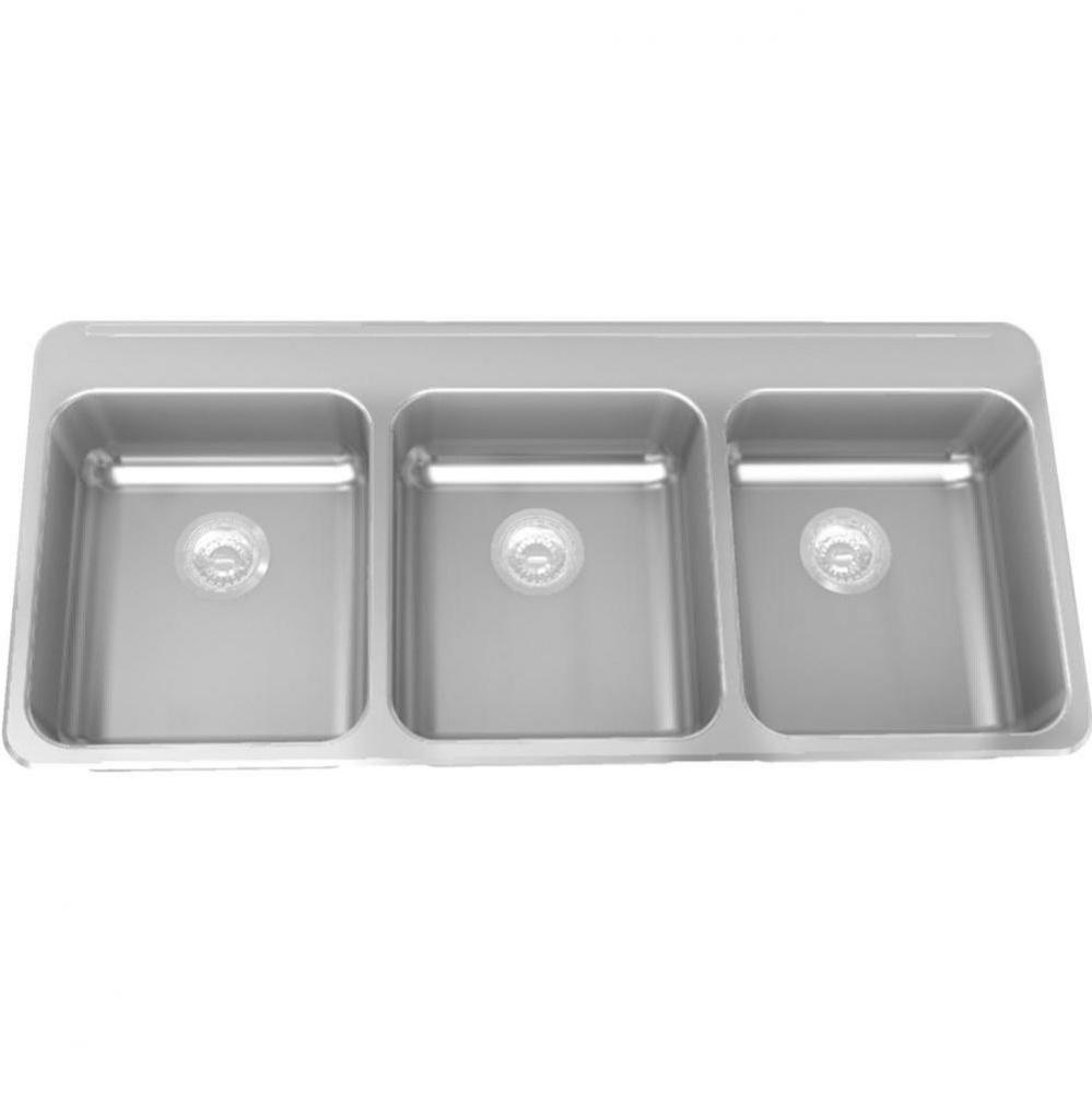 Triple Compartment Topmount Sinks - 20 gauge, with ledge