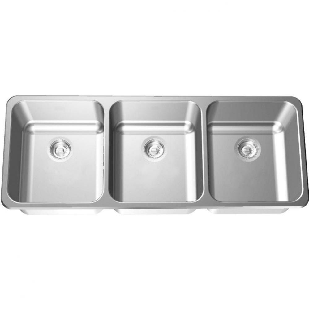 Triple Compartment Topmount Sinks - 18 gauge, no ledge