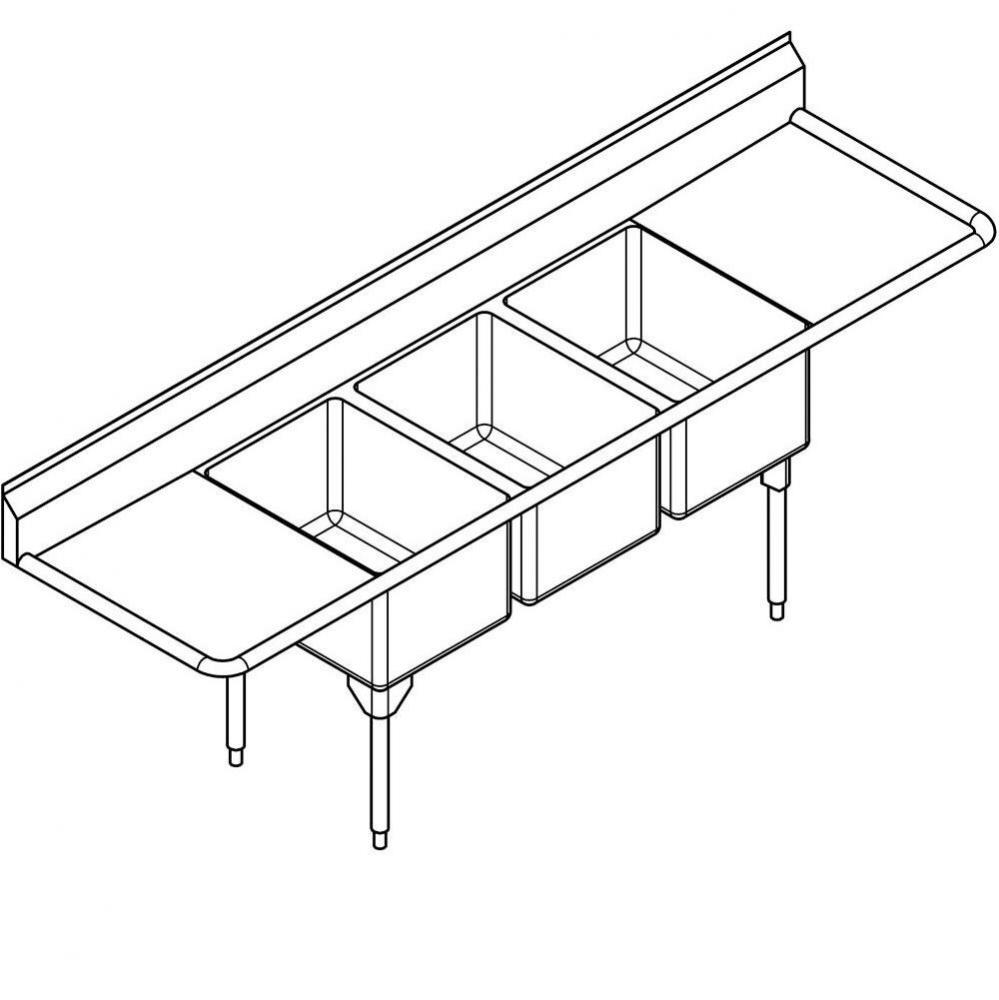 Scullery sinks - Restaurant Series, 16 gauge, triple compartment