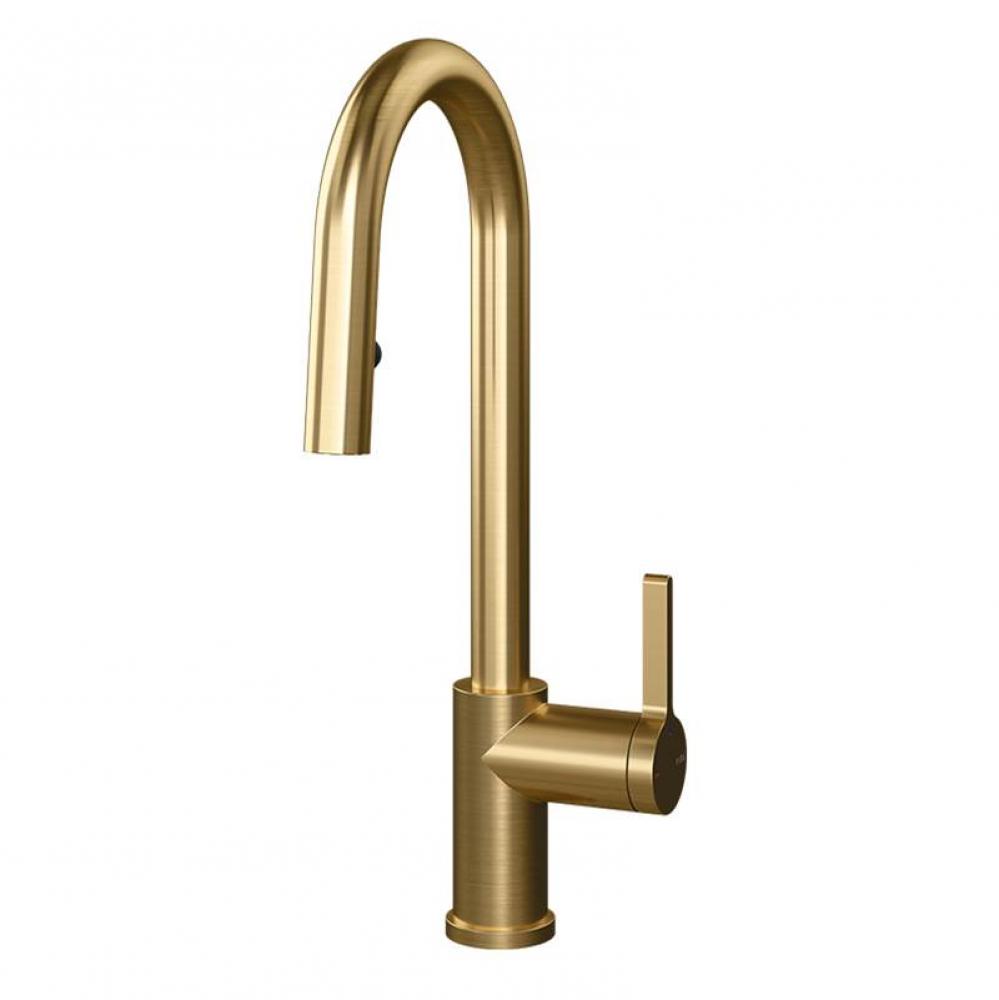 Loft Kitchen Faucet Round Body ''U'' Spout 2 Jets Hand Spray Brushed Gold