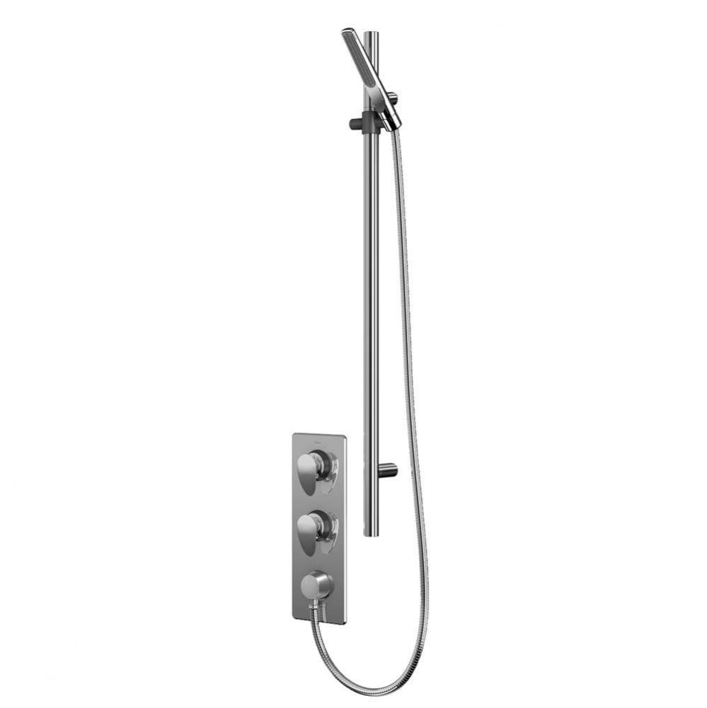 Thermostatic valve with sliding shower bar