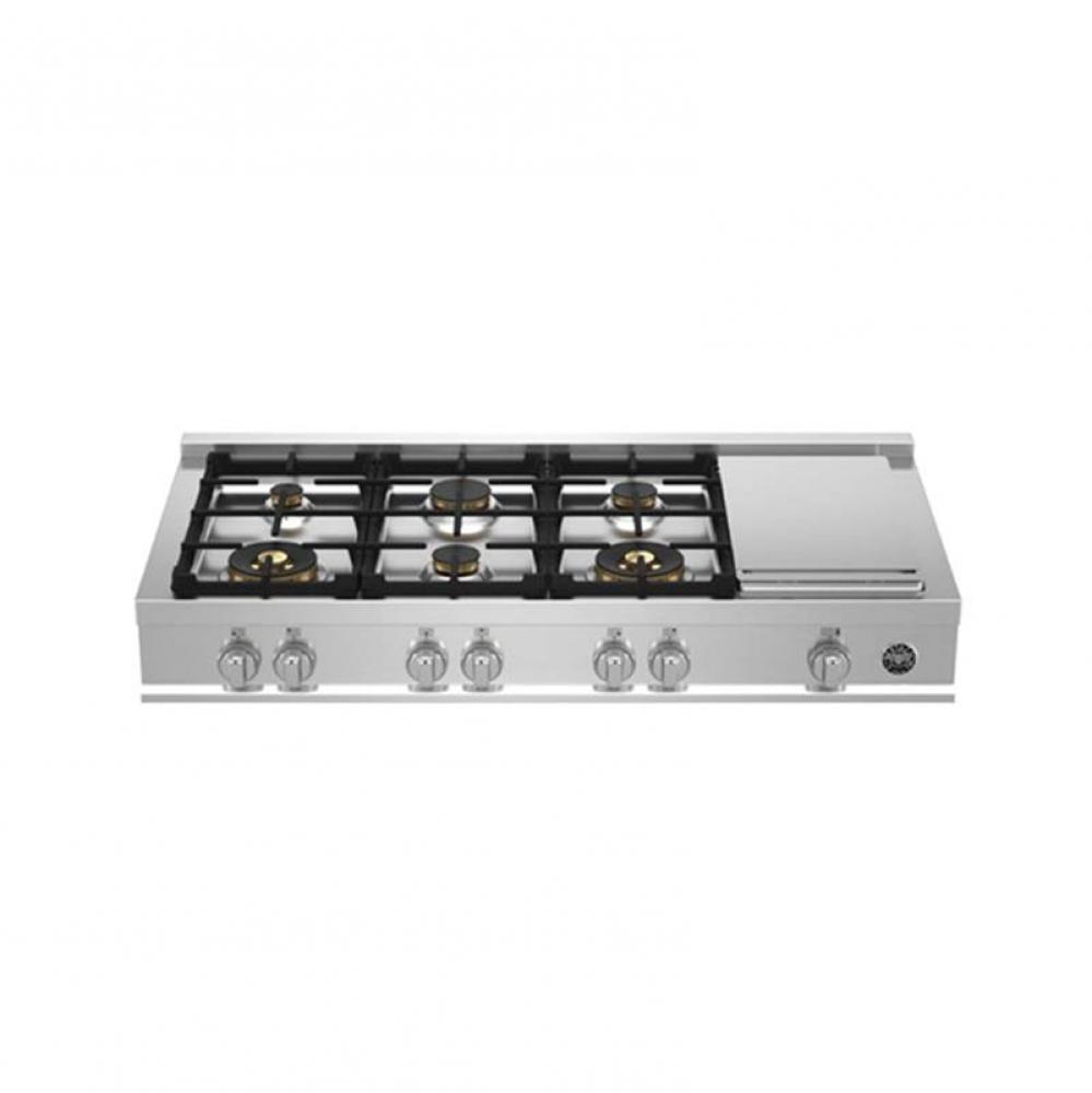 Master Series Gas Rangetop, 6 Brass Burners Plus Griddle, 48''