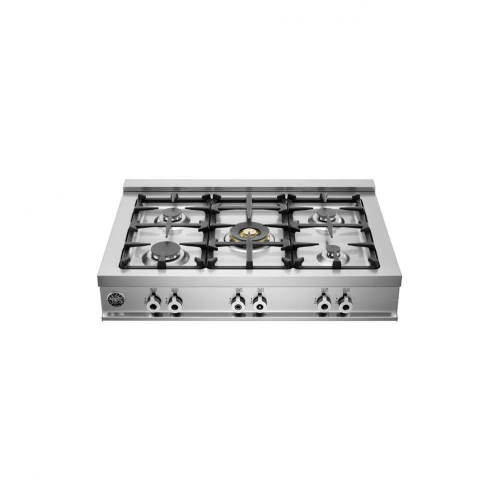 36'' Pro Series Rangetop 5 Brass Burners; Metal Knobs