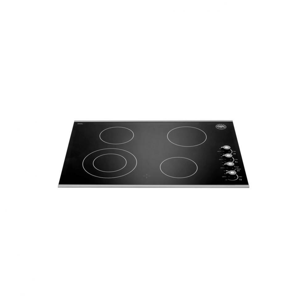 30'' Ceran Electric Cooktop, 4 Heating Zones; Push & Turn Black Knobs