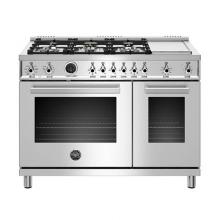 Bertazzoni PROF486GDFSXT - Professional Series Range, Electric Self Clean Oven, 6 Brass Burners Plus Griddle, 48''