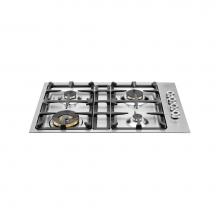 Bertazzoni QB30400X - 30'' Pro Series Gas Cooktop 4 Brass Burners; Metal Knobs