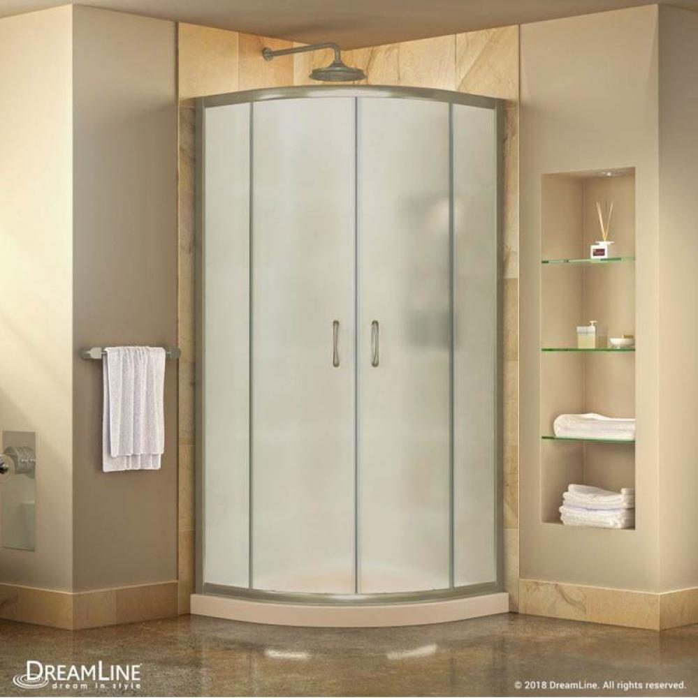 DreamLine Prime 33 in. x 74 3/4 in. Semi-Frameless Frosted Glass Sliding Shower Enclosure in Brush