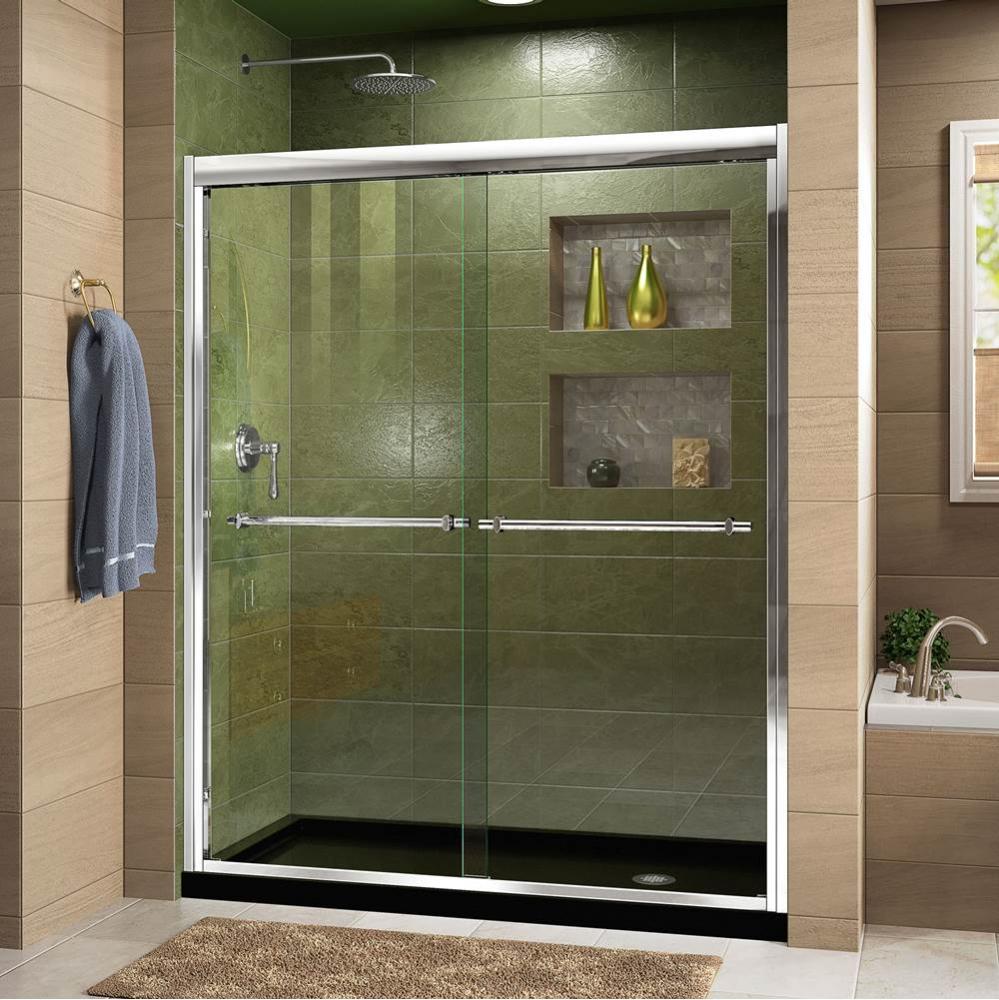 DreamLine Duet 32 in. D x 60 in. W x 74 3/4 in. H Bypass Shower Door in Chrome with Right Drain Bl