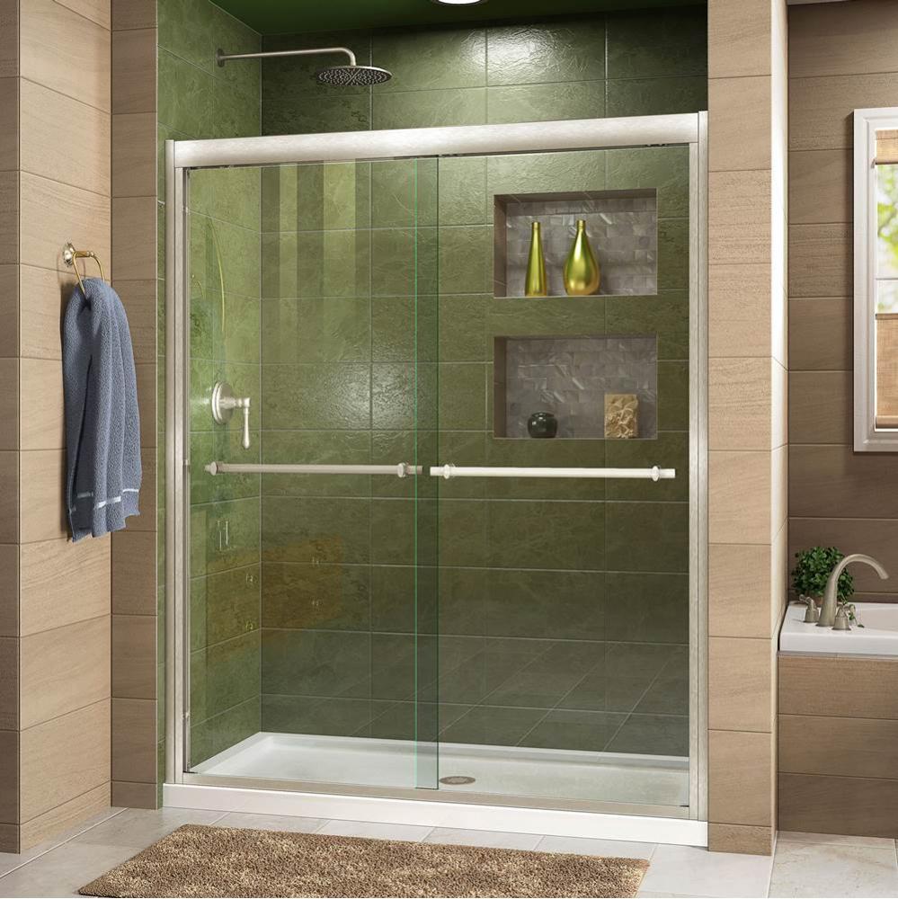 DreamLine Duet 30 in. D x 60 in. W x 74 3/4 in. H Bypass Shower Door in Brushed Nickel with Center