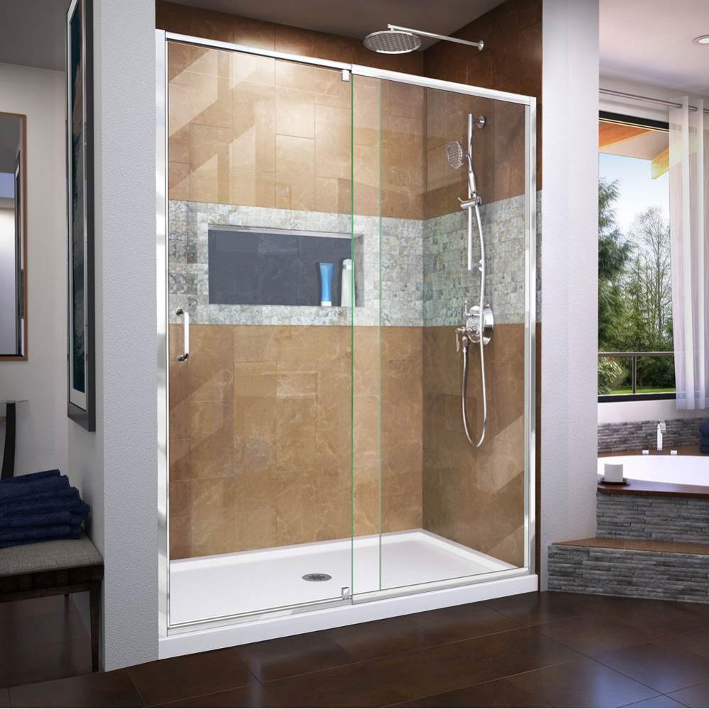 DreamLine Flex 34 in. D x 60 in. W x 74 3/4 in. H Semi-Frameless Pivot Shower Door in Chrome with