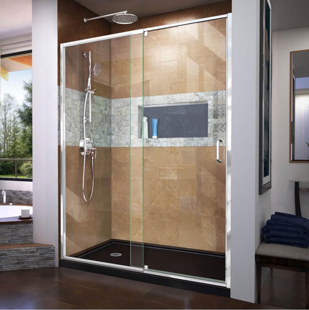 DreamLine Flex 30 in. D x 60 in. W x 74 3/4 in. H Semi-Frameless Pivot Shower Door in Chrome with