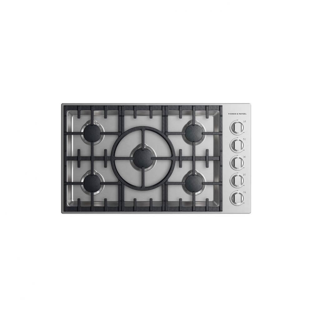 36'' Professional Drop-in Cooktop, 5 Burner, Natural Gas